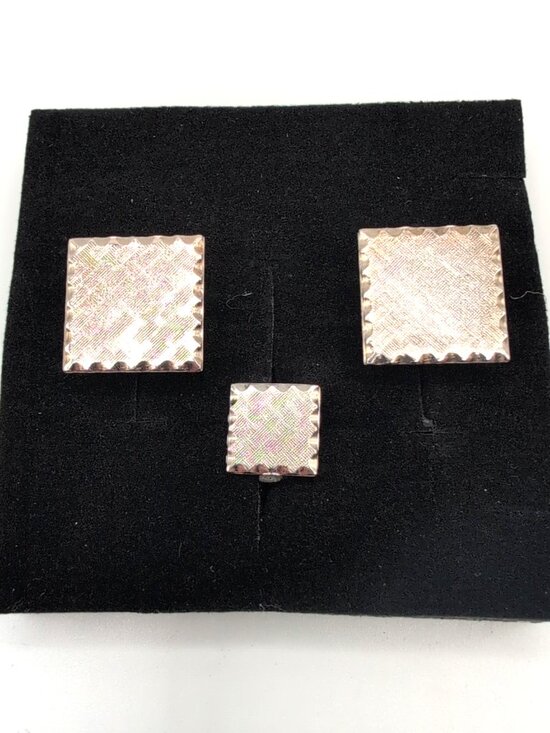 Other - Vintage Silver Tone Textured Square Cufflinks + Matching Lapel Pin Unbranded